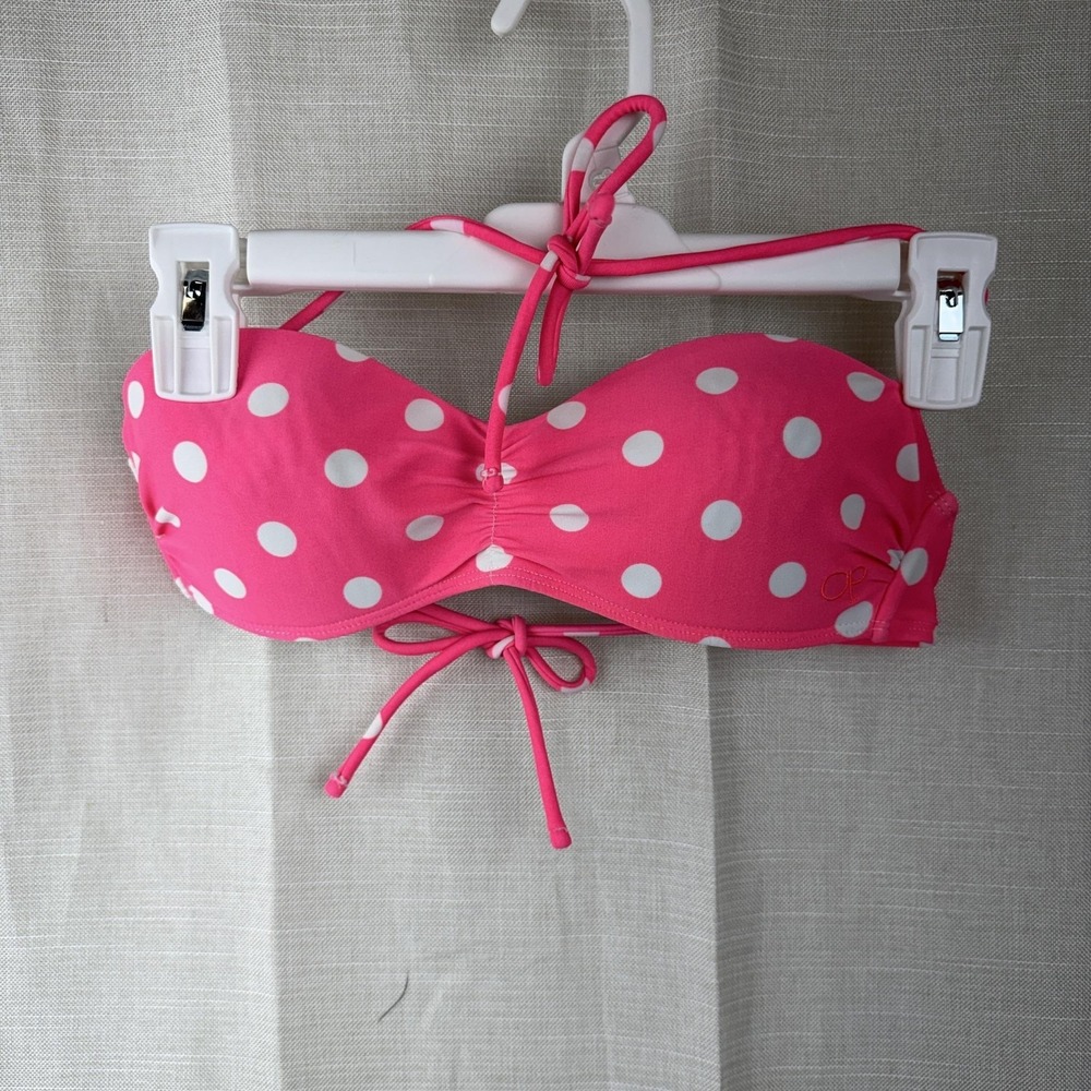 Op Bikini Swim Top Juniors S‎ Pink Polka Dot Bandeau Halter Padded Lined Stretch